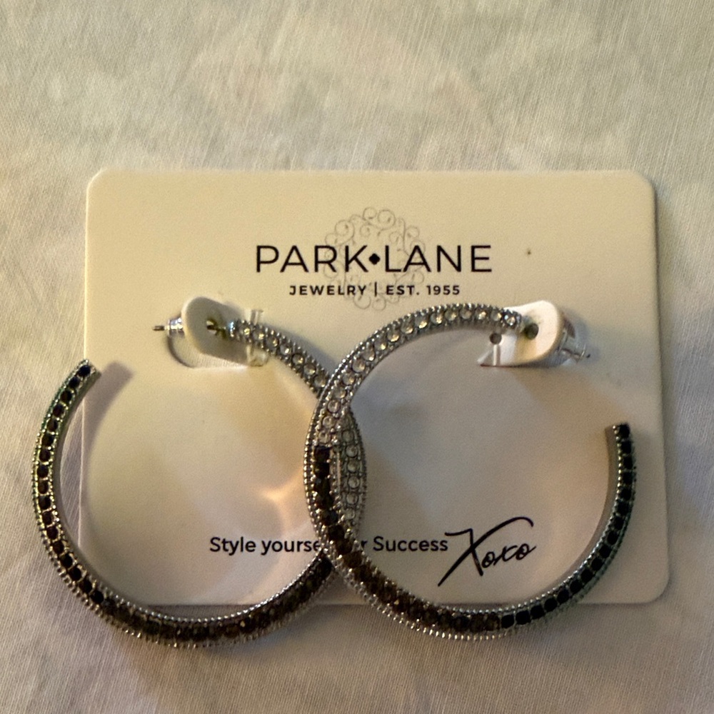 Park Lane Black and Silver Sparkle Hoop Earrings